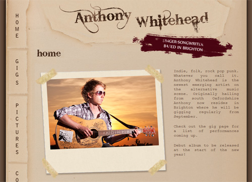 musician anthony whitehead website design