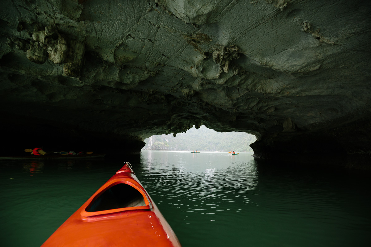 Canoeing though Halong Bay