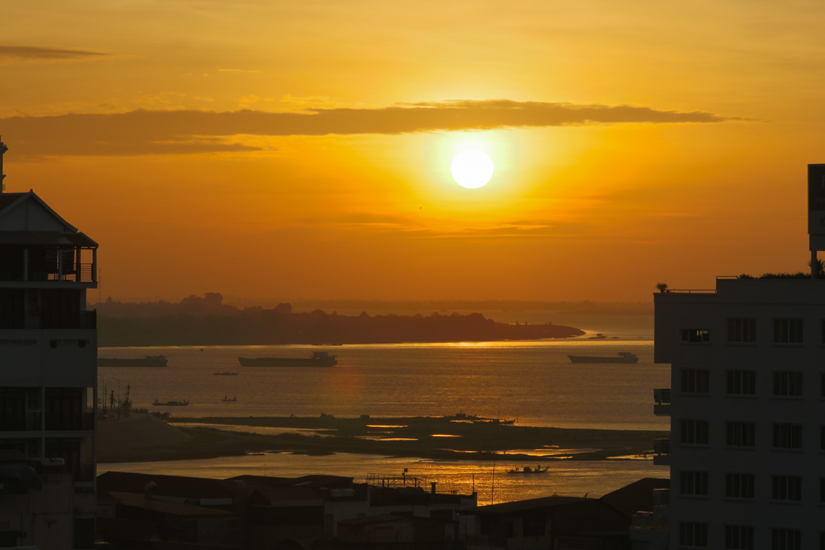 Phnom Penh sunrise from a rooftop